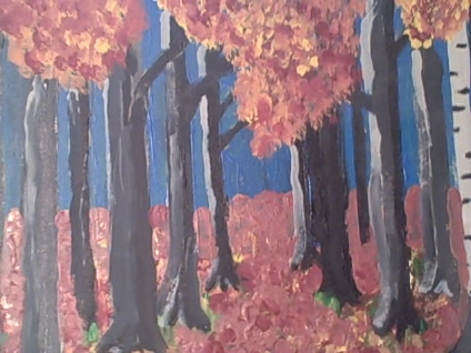 a painting by tictactoe- a forest path