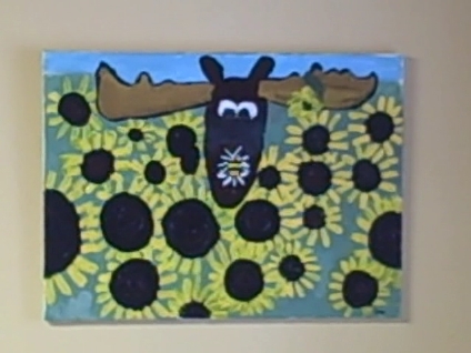 a painting- Moose in Sunflowers