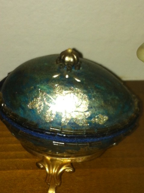 Blue Trinket box with silver roses